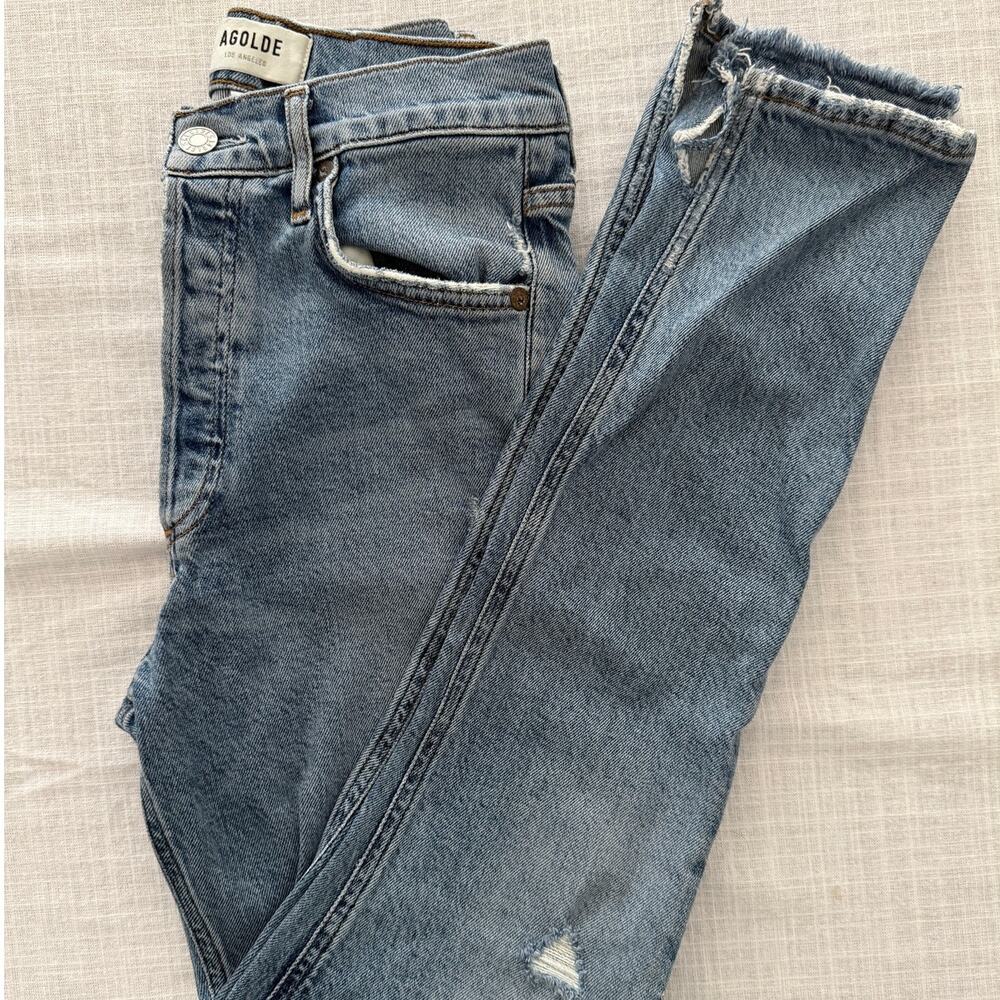Agolde | Nico high rise slim crop in medium indigo blue wash denim jeans | sz 24